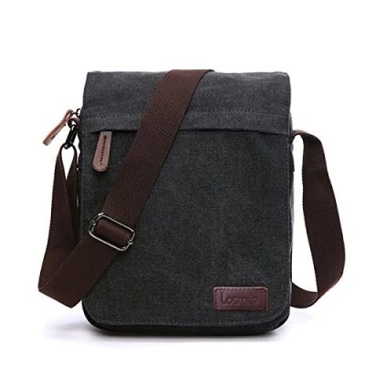 Afbeelding van LOSMILE schoudertas van canvas voor heren, schoudertas, laptoptas, schooltas, werk, M zwart,
