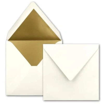 Afbeelding van FarbenFroh by Gustav Neuser 75 x vierkante enveloppen, 15,5 cm, natuurlijk wit (wit), gevoerd met goudkleurig papier, natte plakrand