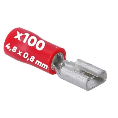 Afbeelding van 100 stuks Kalitec FHR488 platte stekkerdoos rood 4,8x0,8 I 0,5 1,5mm² kabelconnector gedeeltelijk geïsoleerd messing voor automotive en industrie