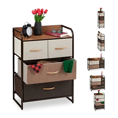 Afbeelding van Relaxdays ladekast, 4 lades, met plateau, opvouwbare manden, stoffen kast, stalen frame, HBD 79 x 58 31.5 cm, bruin
