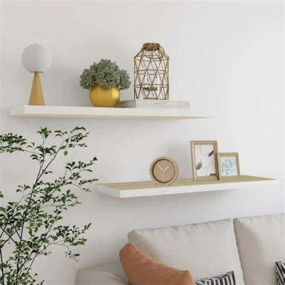 Afbeelding van Wandschappen zwevend 2 st 90x23,5x3,8 cm MDF eikenkleurig wit
