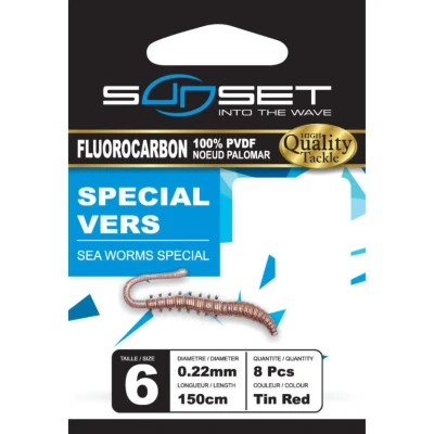 Afbeelding van Sunset Onderlijn Fluorocarbon Sea Worm Special 150cm (8 pcs) Maat : Haak 1 0.35mm