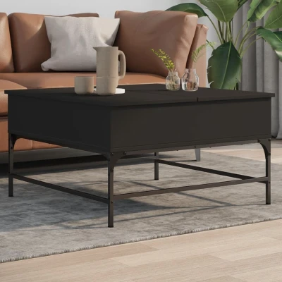 Afbeelding van Salontafel 80x80x45 cm bewerkt hout en metaal zwart