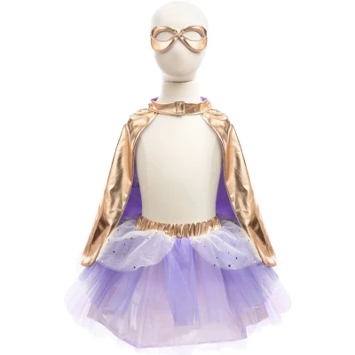 Afbeelding van Great Pretenders Verkleedkledij Super Duper Tutu met cape en masker Rose Gold/Lila 4 6Y