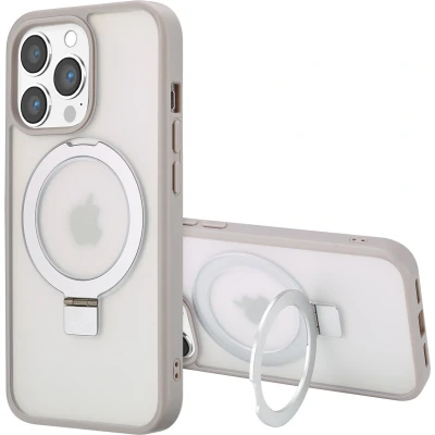 Afbeelding van Accezz Hoesje Geschikt voor iPhone 13 Pro Ring Stand Backcover MagSafe grijs