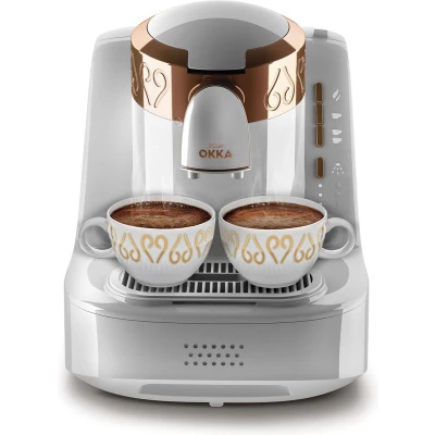 Afbeelding van Arzum OKKA Turkish Coffee Machine OK001WHITE White &amp; Gold Turks Koffizetapparat Wit Goud Full Automatic 2 kopjes