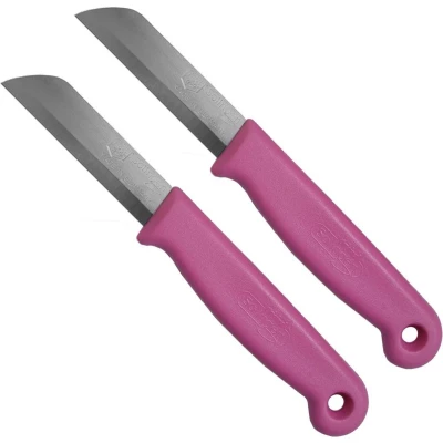 Afbeelding van Solingen Schilmesje RVS Glad 16 cm met &quot;Blade Cover&quot; Roze 2 stuks
