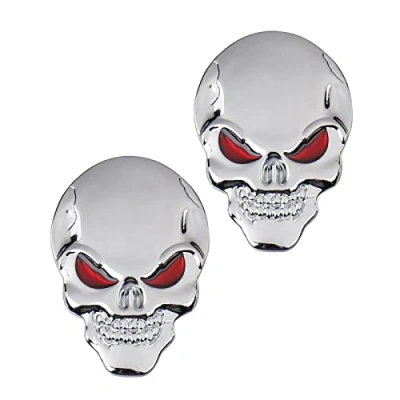 Afbeelding van Metalen schedel autosticker, 2 stuks 3D zinklegering metaal auto sticker embleem badge styling stickers accessoires voor motorfiets