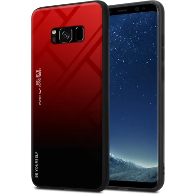 Afbeelding van Cadorabo Hoesje geschikt voor Samsung Galaxy S8 in ROOD ZWART Tweekleurige beschermhoes van TPU silicone Case Cover en achterzijde gehard glas