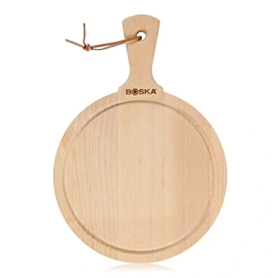 Afbeelding van Boska Serveerplank Rond Amigo M Borrelplank met Handgreep Rustiek Beukenhout Bruin Ø 23,4 cm