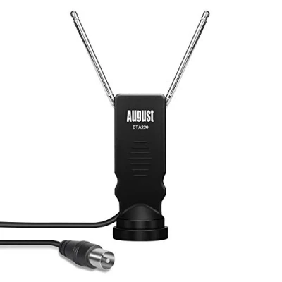 Afbeelding van August DTA220 Freeview en DVB T2 HD draagbare antenne voor binnen, TV tuner USB T / DAB Pasteable Base auto, vrachtwagen, huis, camping, zwart