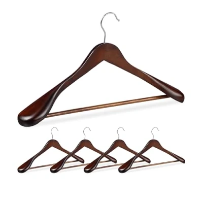 Afbeelding van Relaxdays kledinghangers set 5 stuks voor pakken brede schouder kleerhangers hout bruin