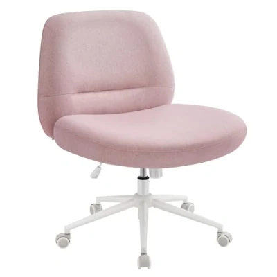Afbeelding van SONGMICS HOME Bureaustoel, ergonomische stoel, moderne stijl met sterrenbasis, brede en comfortabele zitting, in hoogte verstelbaar, draaibare katoenen linnen stof, snoeproze OBG047R01