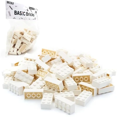 Afbeelding van Set van 100 klassieke Lego bouwstenen Wit 2 x 4 Starterset accessoires en uitbreiding voor bakstenen doos plaat Basic stenen (3001)