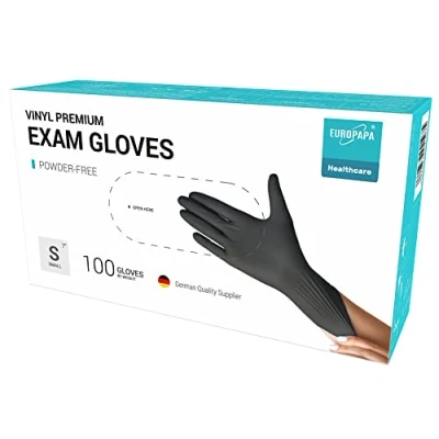 Afbeelding van EUROPAPA® 100 stuks vinyl wegwerphandschoenen, onderzoekshandschoenen, latexvrij, poedervrij, vinyl, maten S, M, L en XL (premium zwart, XL)