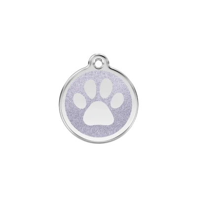 Afbeelding van Paw Print Silver glitter hondenpenning small/klein dia. 2 cm RedDingo