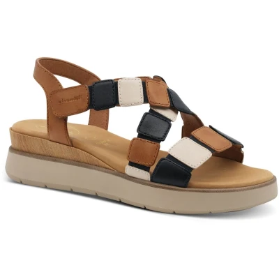 Afbeelding van Tamaris comfortabele damessandalen, platte sandalen voor dames, Cognac Comb, 41 EU