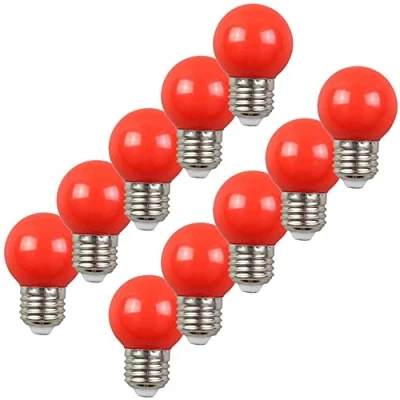 Afbeelding van Aiwerttes Set van 10 kleurrijke led lampen, E27, G45, 2 W, golfbollamp, rood golflicht voor buiten, binnen, decoratief