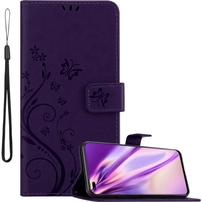 Afbeelding van Cadorabo Hoesje geschikt voor Honor 50 LITE in BLOEMEN DONKER PAARS Beschermhoes bloemmotief met magnetische sluiting, standfunctie en kaartsleuven Book Case Cover Etui