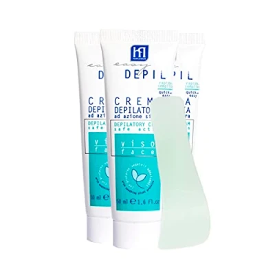 Afbeelding van Easy Depil 3 stuks gezichtshaarcrème (spikkels, wanghaar, kin, wenkbrauwen) 50 ml, snel en eenvoudig te bedienen, effectief, veilig, met verzachtende plantaardige eiwitten, geur