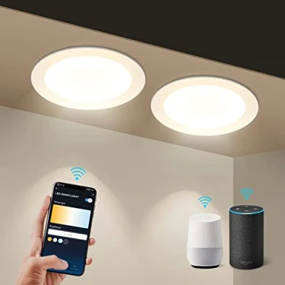 Afbeelding van Aigostar 10FV8 Slimme LED Inbouwspots Dimbaar Smart Downlight Plafondlamp 1430lm Goole en Alexa Warm Wit Licht 3000K 6500K Set van 2 stuks