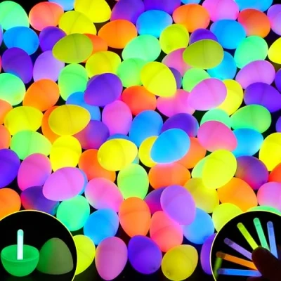Afbeelding van Joyin 72 stuks paaseieren met mini lichtstaafjes voor kinderen die in het donker oplichten donker, vulgeschenken, paaseieren, feestspellen, decoratieve accessoires.
