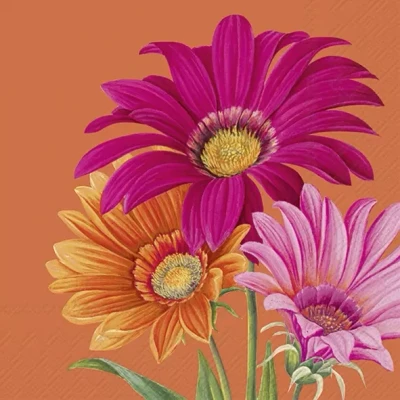 Afbeelding van Ihr 10383 Lunchservietten 33x33cm 20 Stuks Joyful Gerbera Orange