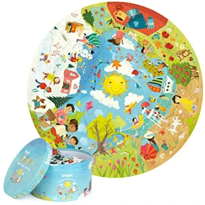 Afbeelding van Vier seizoenen ronde puzzel 150 stukjes 58cm diameter gemaakt van recycled karton