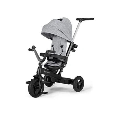 Afbeelding van Kinderkraft driewieler TWIPPER, fiets met duwstang, 360 draaibare zitting, zonnekap, accessoires, bel, bekerhouder, van 9 maanden tot 5 jaar, grijs
