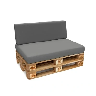 Afbeelding van POKAR Set van 2 waterdichte kussens voor europallets: 1 x zitting 120 80 cm + rugleuning 40 cm, koudschuim, tuinbank, zonder pallet, grijs