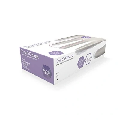Afbeelding van Touchguard doorzichtige vinyl wegwerphandschoenen, poedervrij, doos van 100, maat M