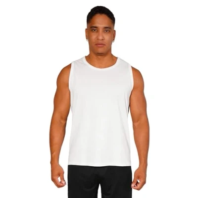 Afbeelding van Tanktop voor heren, 2 stuks, mouwloos, van puur katoen, single jersey, sport, fitness, Wit