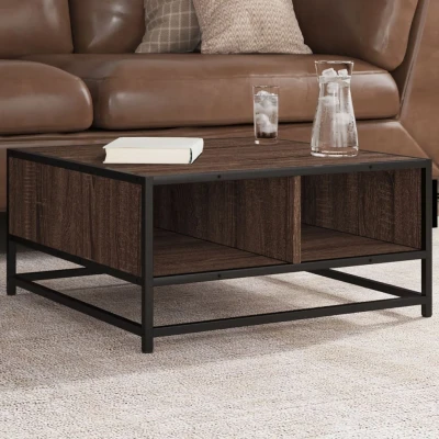 Afbeelding van vidaXL Salontafel 60,5x60,5x30 cm bewerkt hout en metaal bruin eiken