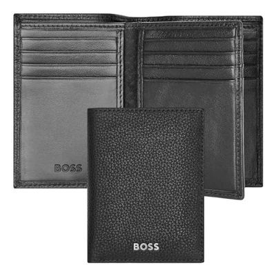 Afbeelding van HUGO BOSS Leren Kaarthoes Classic Grained Trifold Card Case Black Zwart