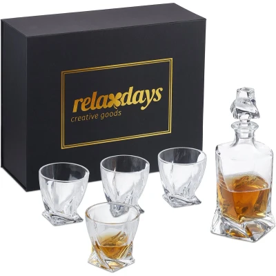 Afbeelding van Relaxdays whiskeyset 5 delig 1 karaf 4 whiskeyglazen geschenkdoos transparant