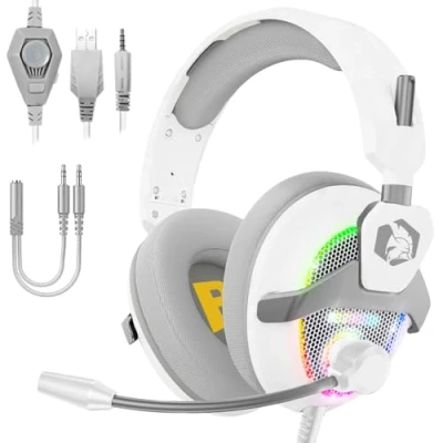 Afbeelding van EMPIRE Gaming 2024 Nieuw H 13 RGB Headset PS5, PS4, Xbox One/Series, Switch, PC, Mac, Smartphones, Tablets Afstandsbediening High Definition Stereo Sound Flexibele Microfoon Wit