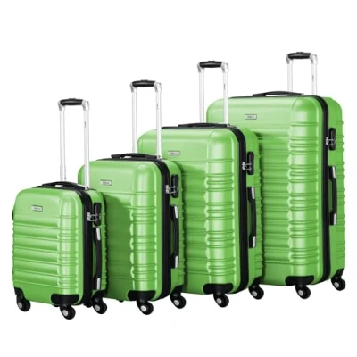 Afbeelding van Zelsius harde ABS koffers met cijferslot, dubbele wielen en scheidingswand, koffer, trolley, grote set van 4, Groen