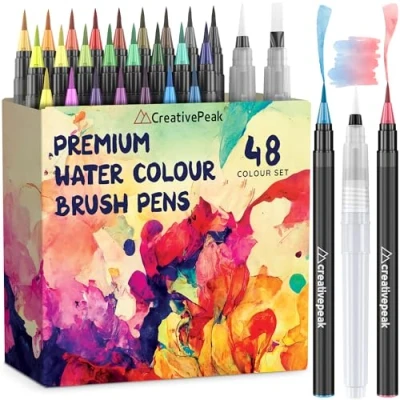 Afbeelding van Aquarelpenseelpennen, 48 levendige kleurstiften met zachte punt en 2 mengborstels, aquarelpenseelpennenset voor kalligrafie letters van CreativePeak