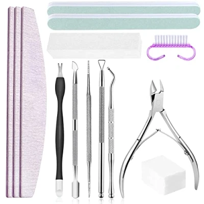 Afbeelding van Professionele nagelvijl, nagelvijl en nagelriemduwer, nagelriemsnijder, nagelborstel, manicure pedicureset, geschikt voor thuis salon