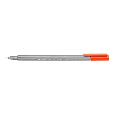 Afbeelding van Staedtler Triplus Fineliner, driehoekige viltstift om te schrijven, superfijne punt, Dry Safe inkt, wasbaar op de meeste textiel, 10 stuks in kleur oranje, 334 201