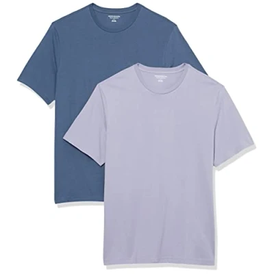 Image de Amazon Essentials Lot de 2 t shirts à manches courtes et col rond pour homme, coupe classique, lavande/bleu délavé, taille XS