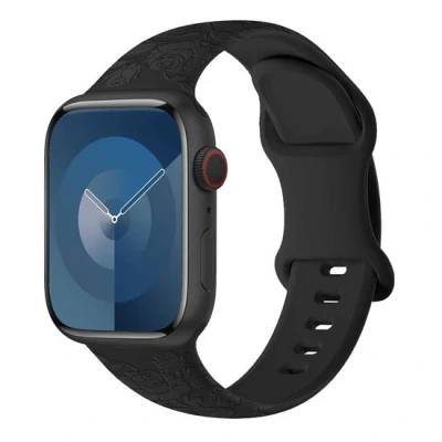 Afbeelding van Apple Watch Siliconen bandje Rozen Print Zwart Geschikt voor 38mm / 40mm 41mm