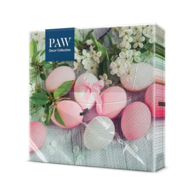 Afbeelding van PAW Papieren servetten, 3 laags (33 x 33 cm), 20 stuks, perfect voor Pasen, feesten, lente en vieringen, tafelservetten, kleurrijk, eieren met bloemen