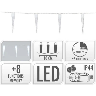 Afbeelding van S.i.a. Kerstverlichting Ijspegels 100 Leds 9.9M Ip44 + Timer
