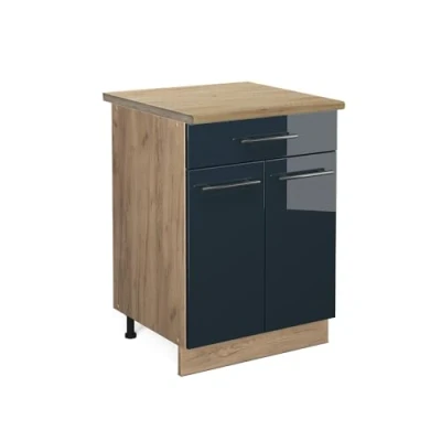 Afbeelding van Vicco Keukenonderkast Fame Line, Donkerblauw hoogglans/Krachtige Eik goud, 60 cm met lade, WB