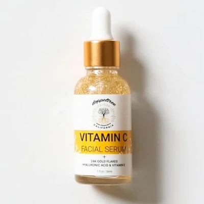 Afbeelding van Biologisch gezichtsserum vitamine C met 24 karaats goud, hyaluronzuur, E anti verouderingsbehandeling, acnelittekens en donkere vlekken geformuleerd in San Francisco