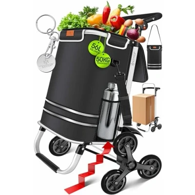 Afbeelding van KESSER® boodschappentrolley met opvouwbaar koelvak 56 liter inhoud en 50 kg draagkracht, 3 in 1 trolley steekwagen schoudertas,