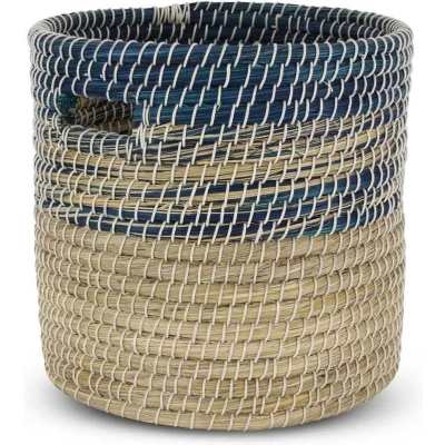 Afbeelding van Rieten Mand van Zeegras Blauw Naturel