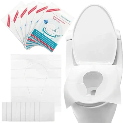 Afbeelding van Eckerdromk Lot de 60 housses siège toilette jetables antidérapantes, légères, pratiques, jetables, pour toilettes, centre commercial, bureau