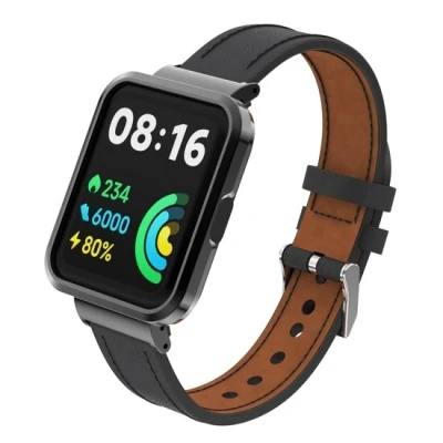 Afbeelding van Leren band met case Zwart Xiaomi Redmi Watch 2 (Lite)